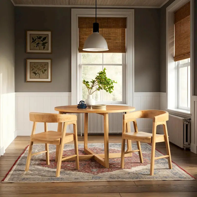 Modern Round Solid Wood Dining Table With Geometric Legs