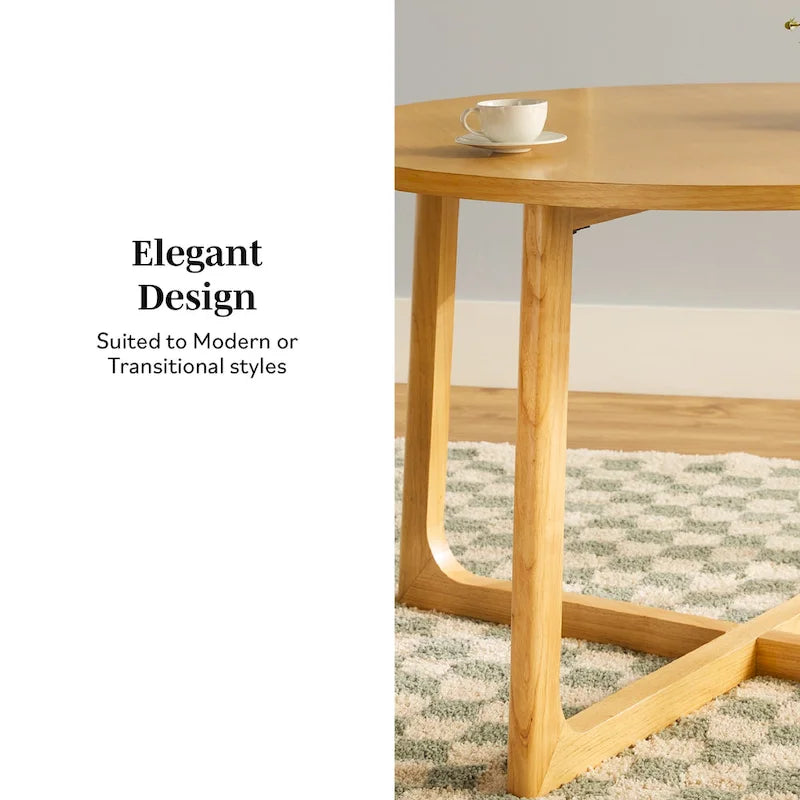 Modern Round Solid Wood Dining Table With Geometric Legs