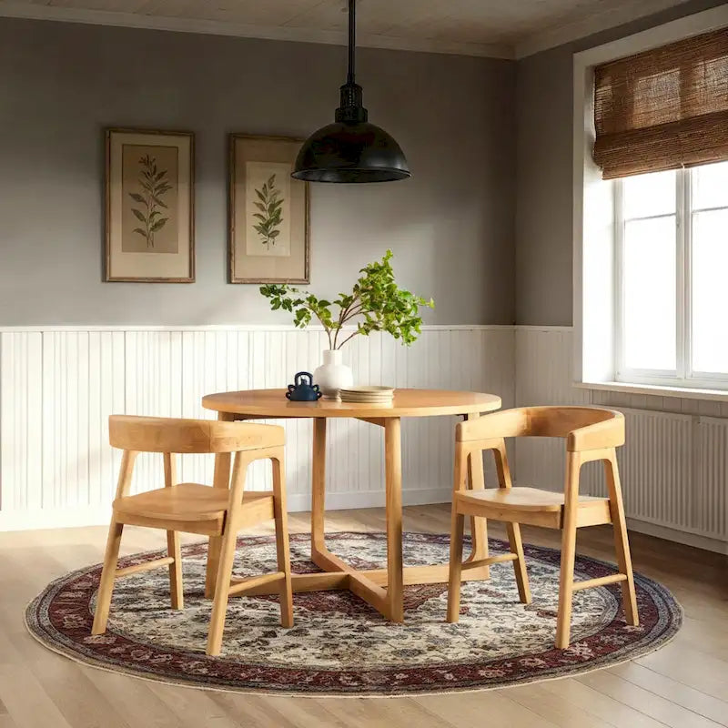 Modern Round Solid Wood Dining Table With Geometric Legs