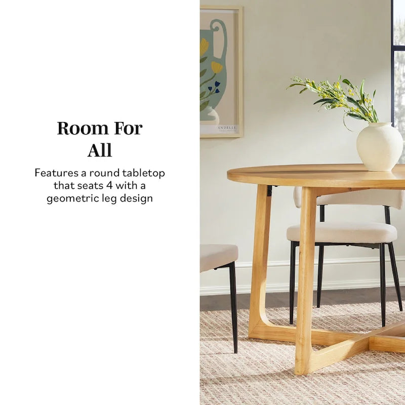 Modern Round Solid Wood Dining Table With Geometric Legs