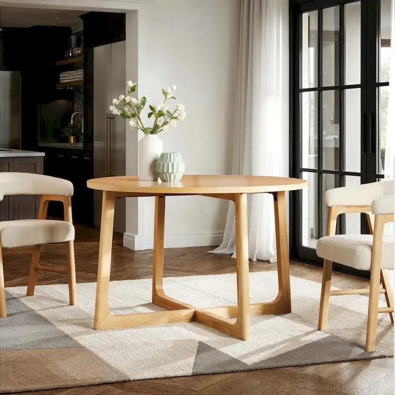 Modern Round Solid Wood Dining Table With Geometric Legs