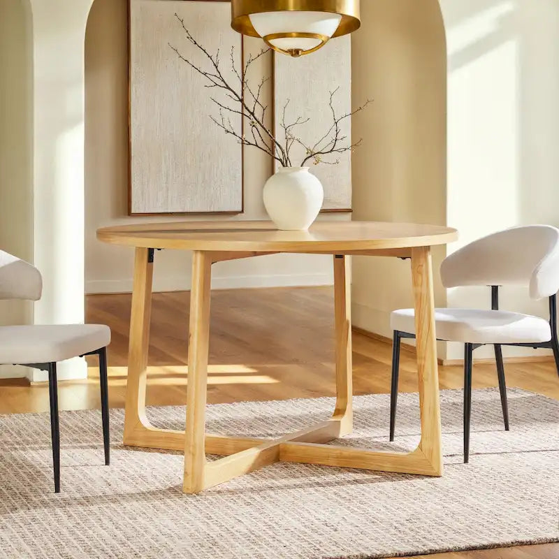 Modern Round Solid Wood Dining Table With Geometric Legs