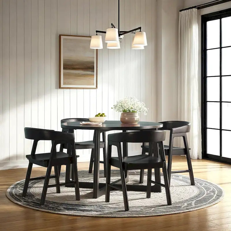 Modern Round Solid Wood Dining Table With Geometric Legs