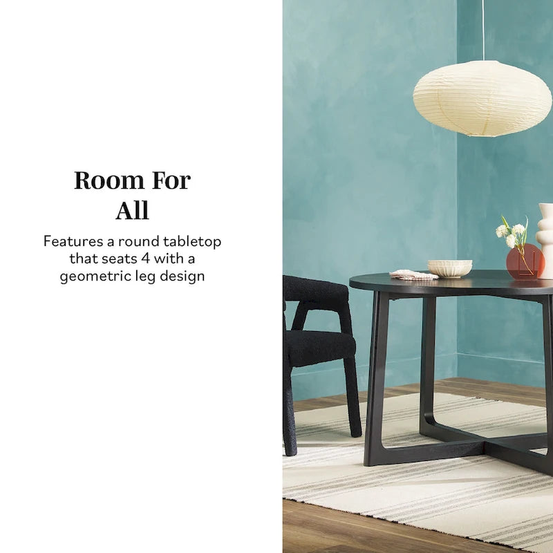 Modern Round Solid Wood Dining Table With Geometric Legs