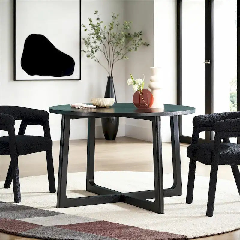 Modern Round Solid Wood Dining Table With Geometric Legs
