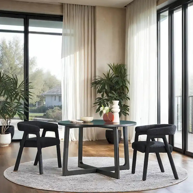Modern Round Solid Wood Dining Table With Geometric Legs