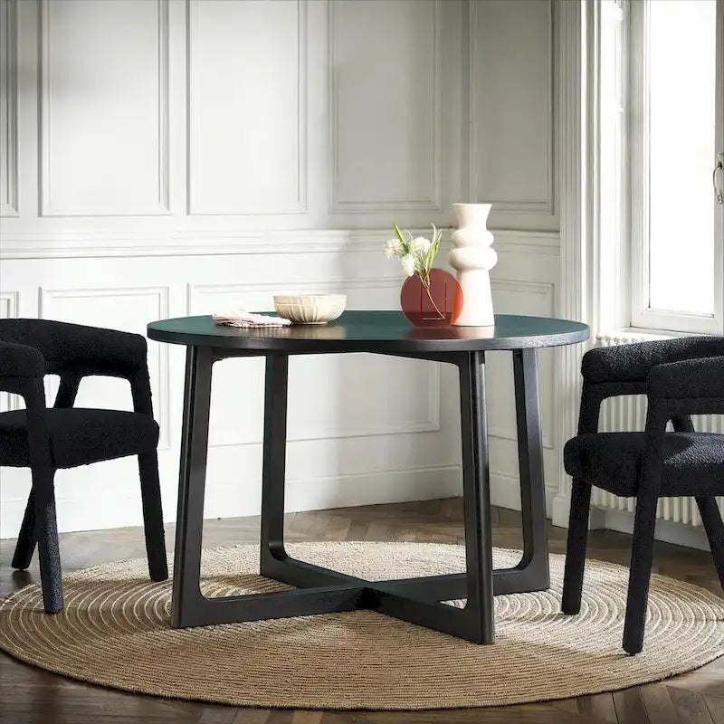 Modern Round Solid Wood Dining Table With Geometric Legs